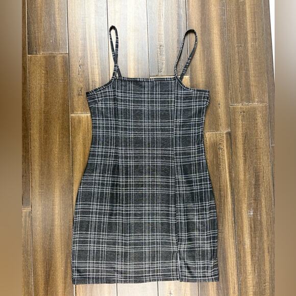 Na Dresses & Skirts - Black & White Plaid Mini Dress size M square neck, bodycon, thin straps Punk Y2K